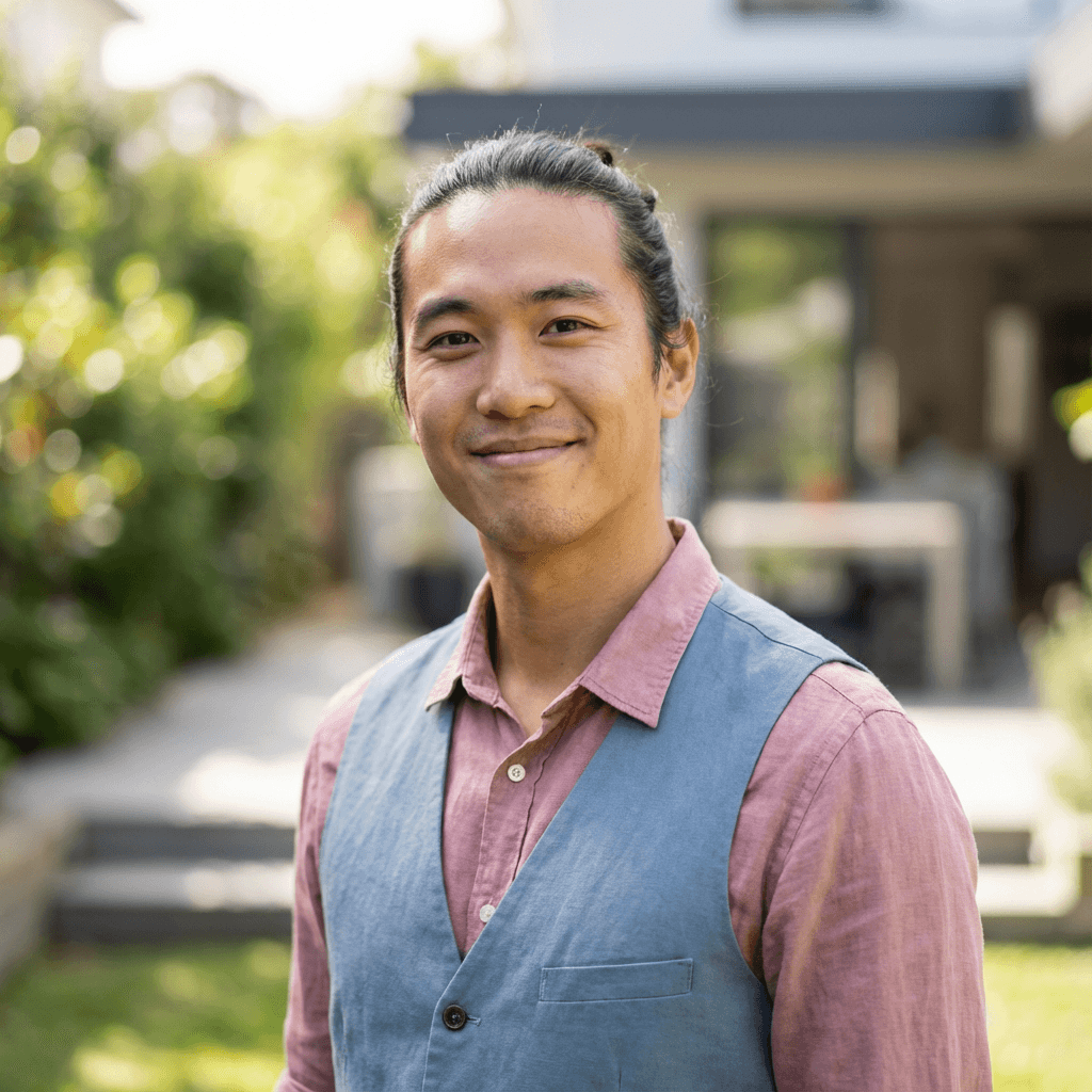 Male tenant in his late 20s, East Asian, casual and friendly appearance