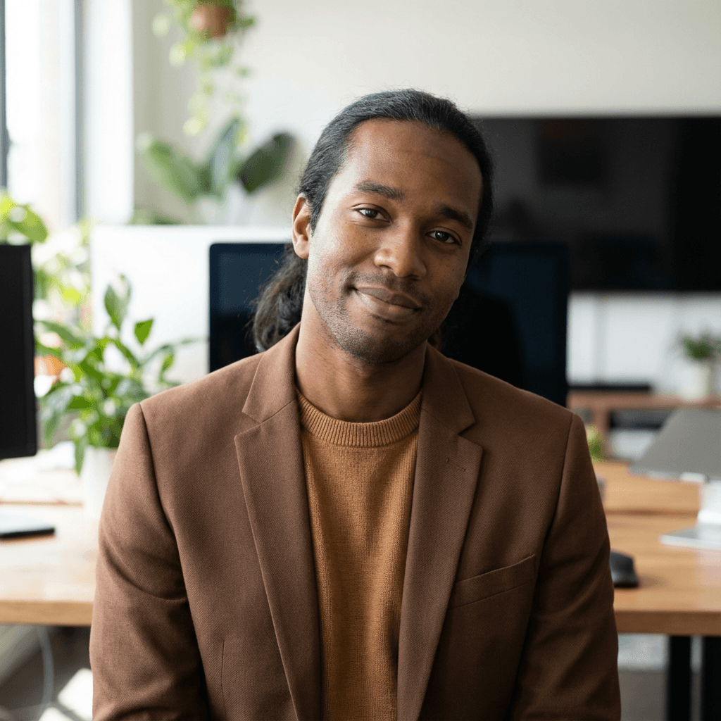 Professional man smiling in a modern office