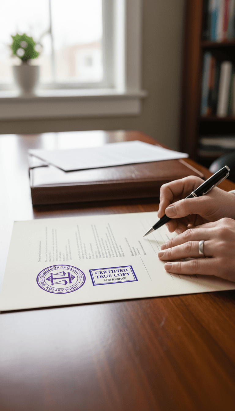 Signing a document in front of a notary